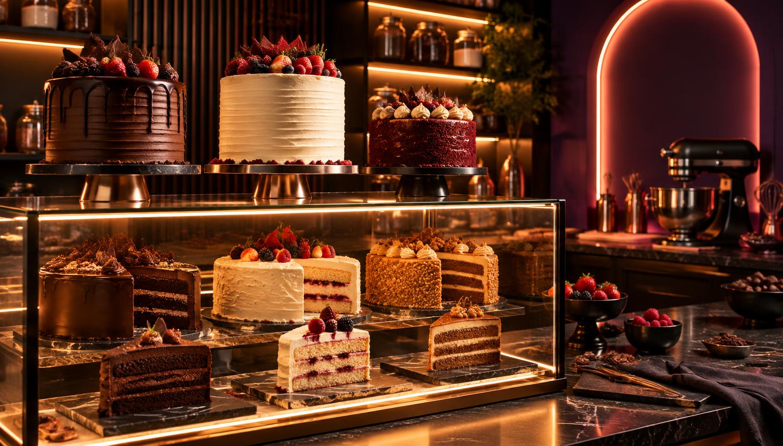Bolo de vitrine com acabamento profissional